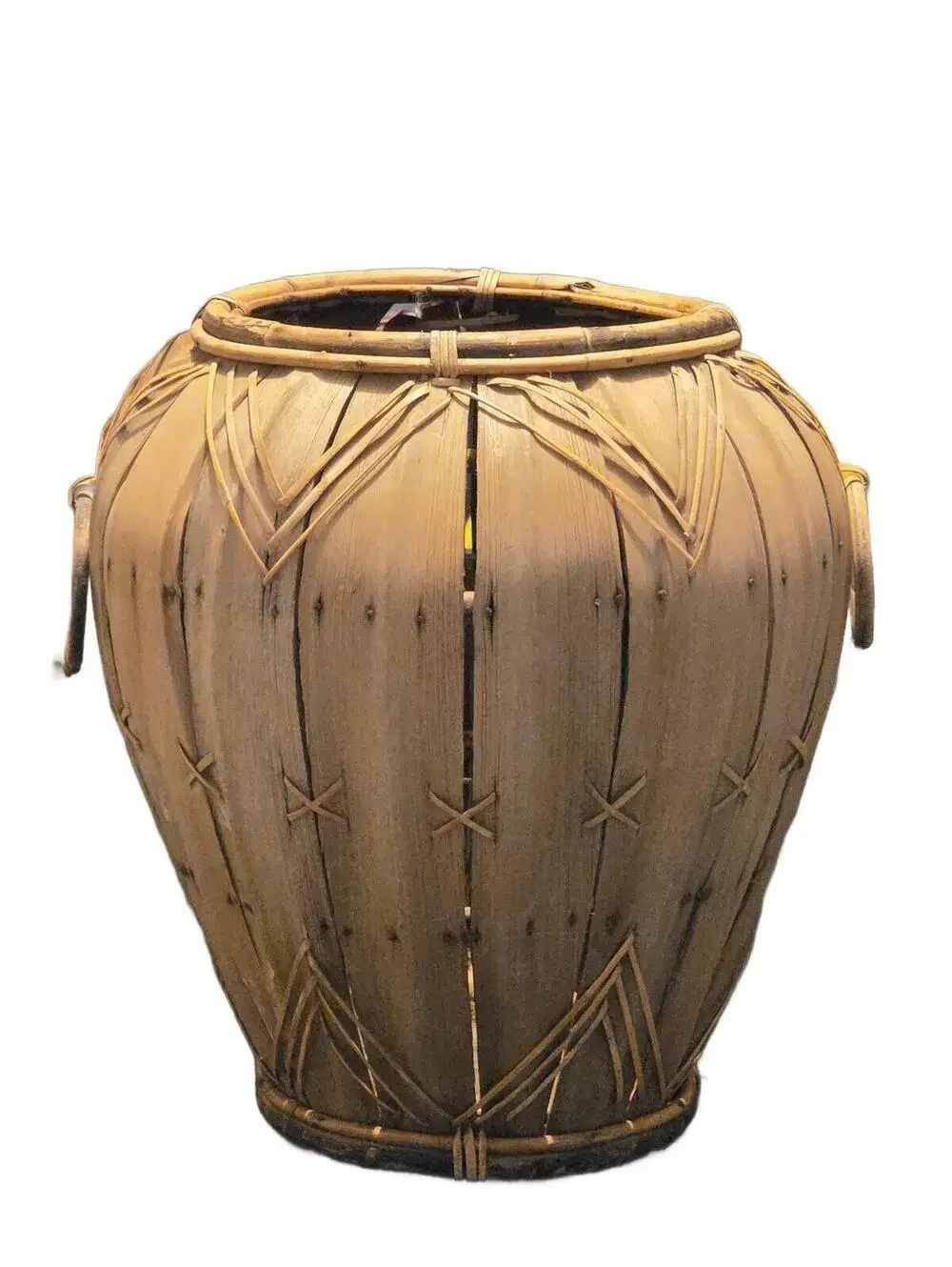 Handmade Palm Leaf Woven Basket Vase - Boho Chic Urn Platter with Ring Handles